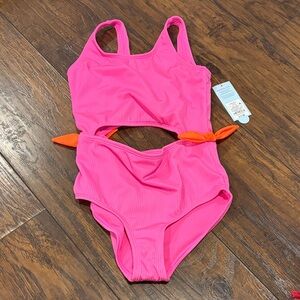 Cat & Jack Vibrant Pink One Piece with Orange Ties Girls 8 Plus NWT